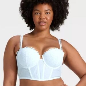 NWT Auden White Lace & Mesh Lightly Boned Underwire Bustier Adjustable Size XL